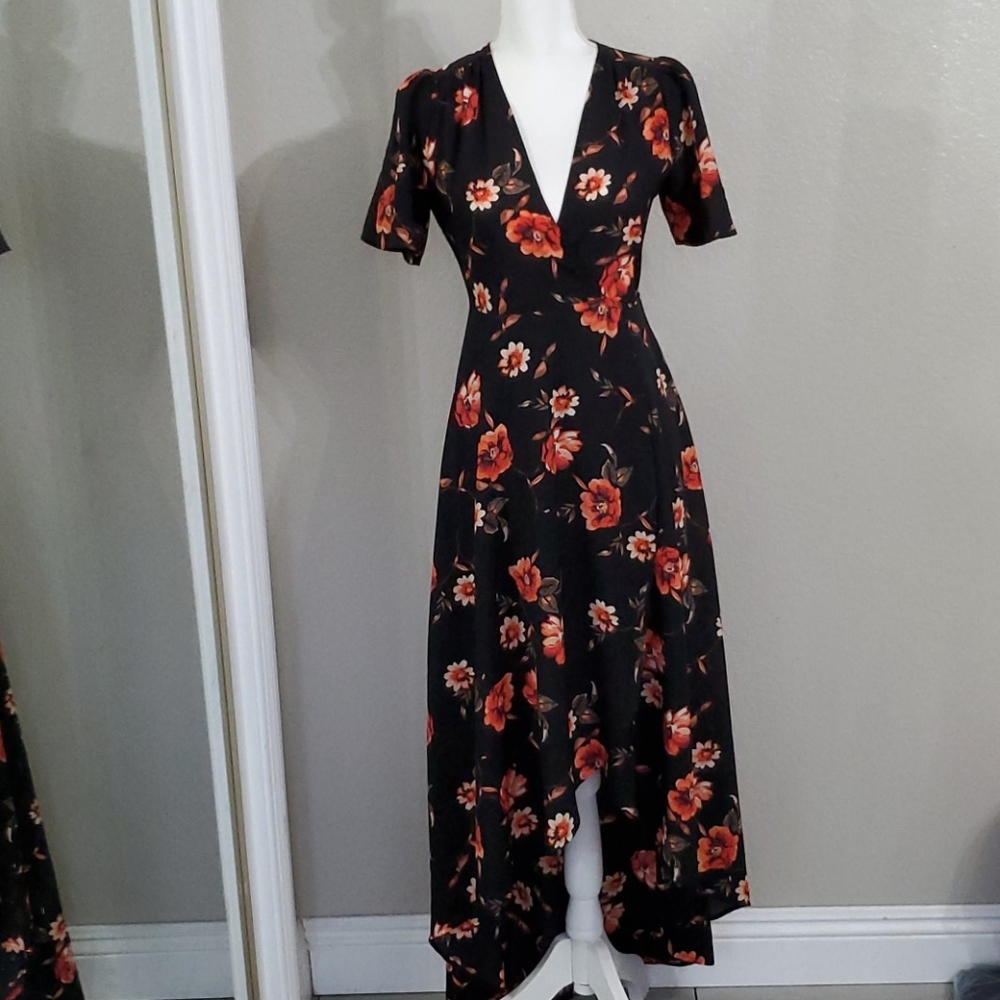 CottonCandy LA Floral Wrap MaxiDress Black size XS